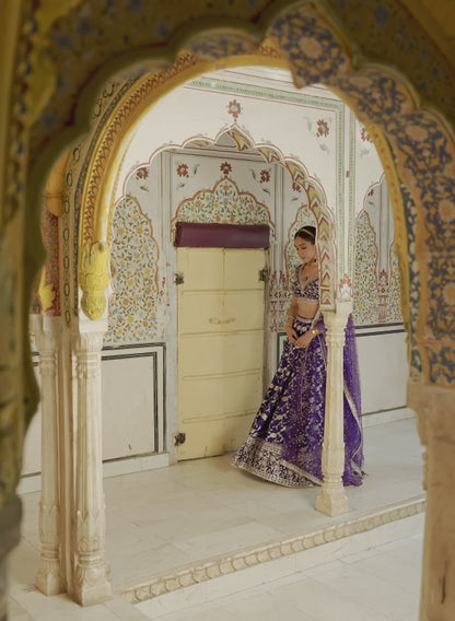 Purple Embroidered Brocade Lehenga