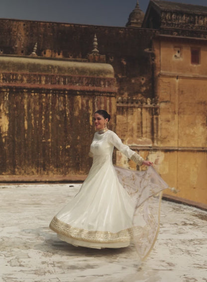 White Embroidered Organza Anarkali