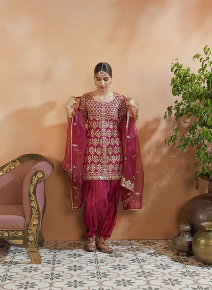 Crimson Embroidered Patiala Suit