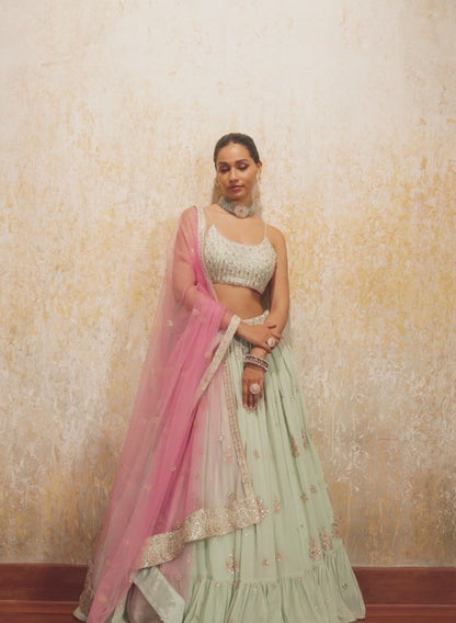 Light Mint Embroidered Lehenga