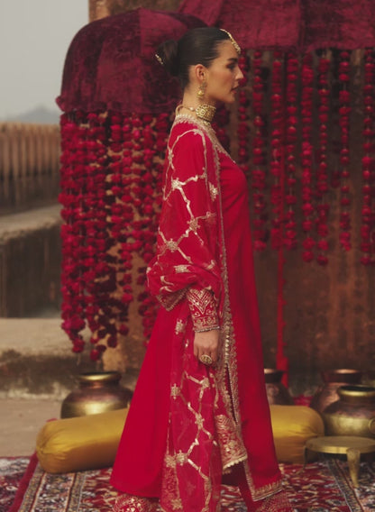 Hot Pink Embroidered Straight Suit