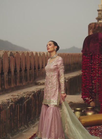 Soft Purple Embroidered Silk Gharara Suit