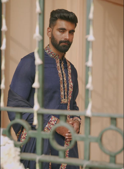 Navy Blue Embroidered Kurta Set