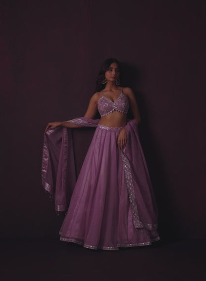 Lavender Embroidered Chiffon Lehenga