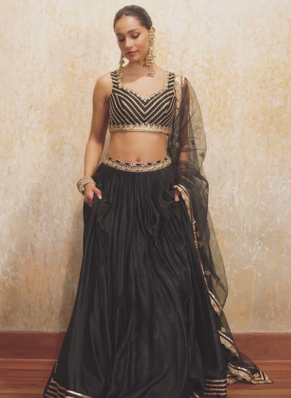 Black and Gold Embroidered Lehenga