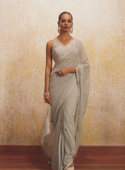 Light Grey Embroidered Saree