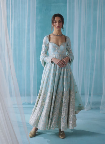 Sky Blue Embroidered Georgette Anarkali