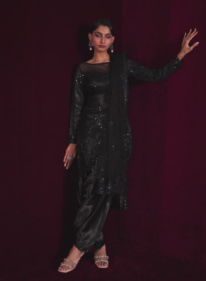 Black Embroidered Net Punjabi Suit