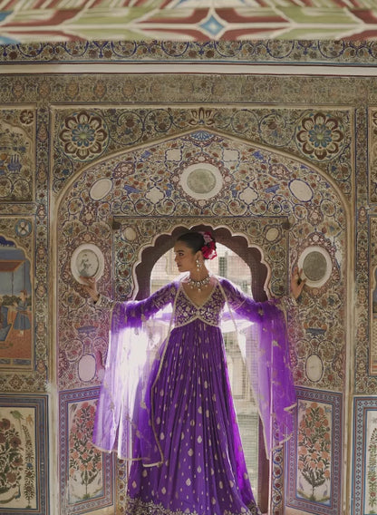 Purple Embroidered Brocade Anarkali