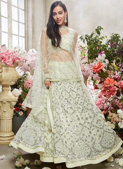 Light Dusty Green Embroidered Lehenga