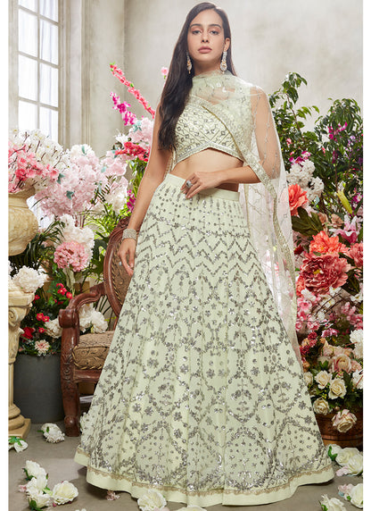 Light Dusty Green Embroidered Lehenga