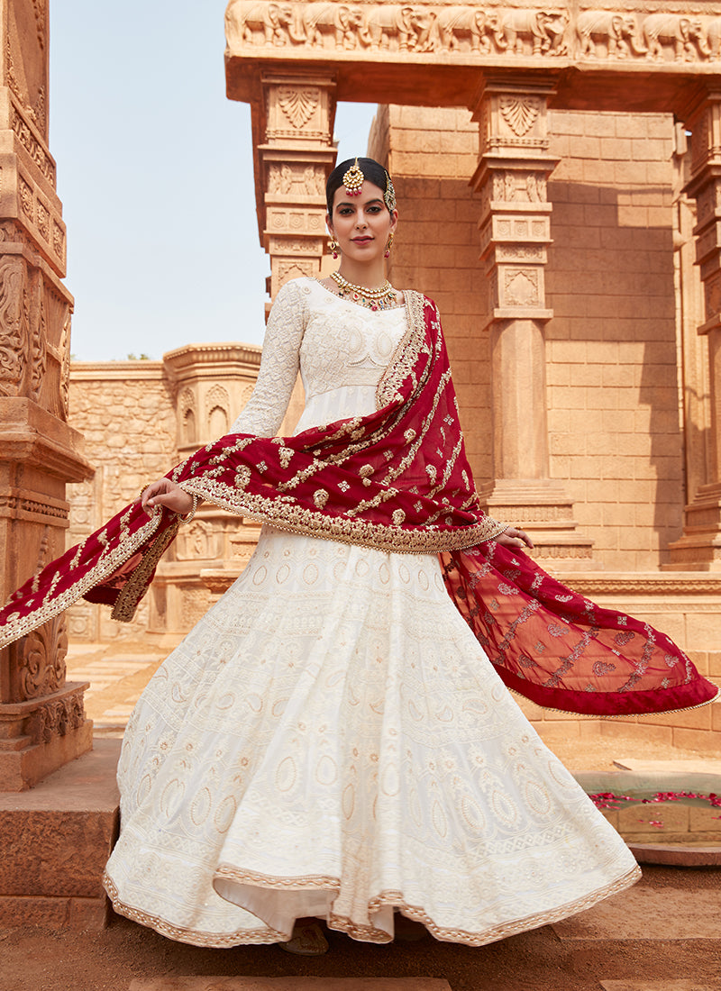 Buy Beautiful Red-white Lehengacholi for Women Readytowear in USA,  Freeshipping Indiandesigner Georgettewithlucknowipapermirrorworklehenga  Choli Online in India - Etsy