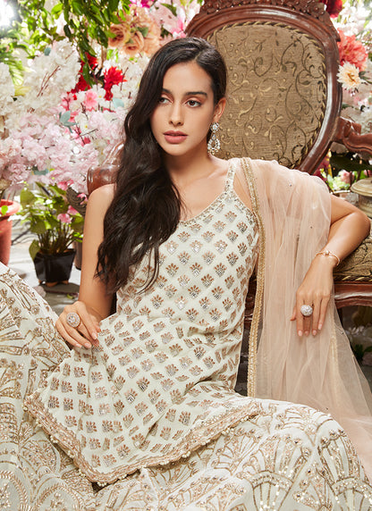 Off White and Gold Sharara Suit