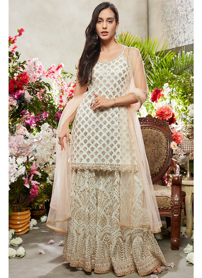 Off White and Gold Sharara Suit