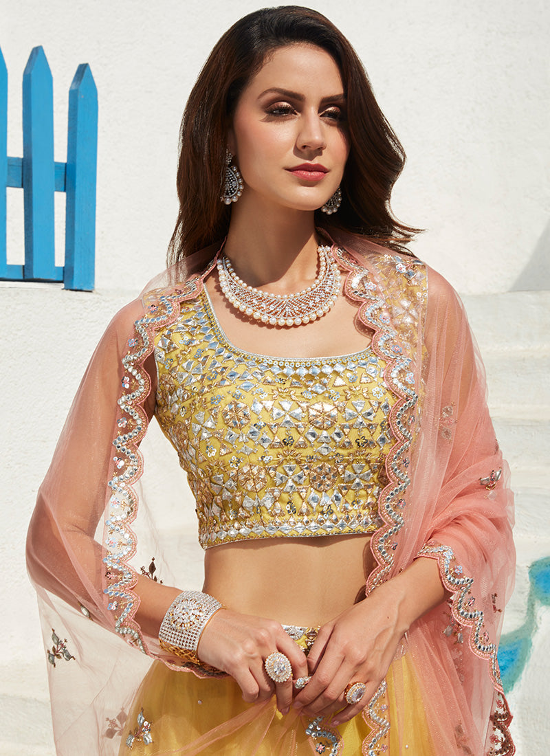 Koskii Yellow & Pink Embellished Brocade Ready to Wear Lehenga & Blouse  with Dupatta Price in India, Full Specifications & Offers | DTashion.com