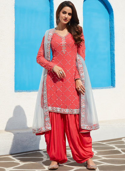 Hot Pink Mirror Embroidered Punjabi Suit