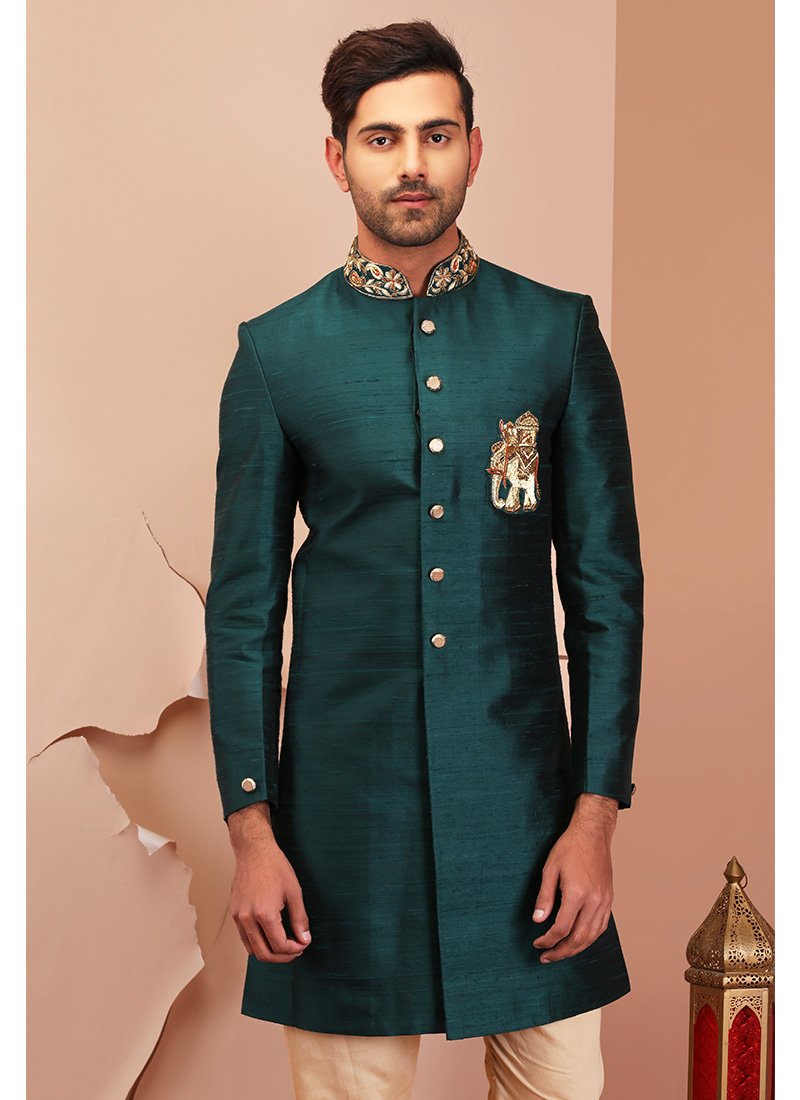 Teal sherwani hot sale