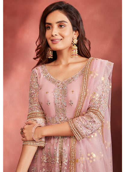 Rose Pink Embroidered Pant Style Anarkali