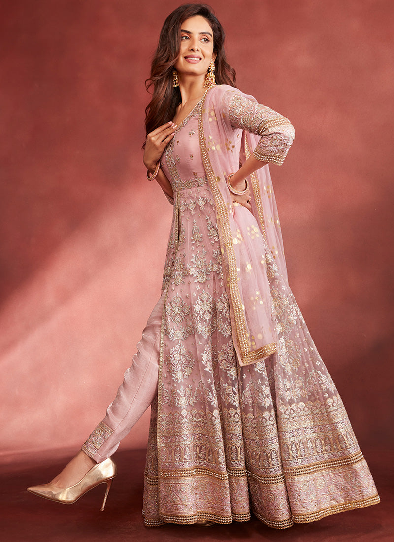 Pink anarkali outlet dress