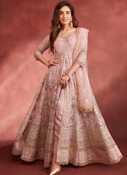 Rose Pink Embroidered Pant Style Anarkali