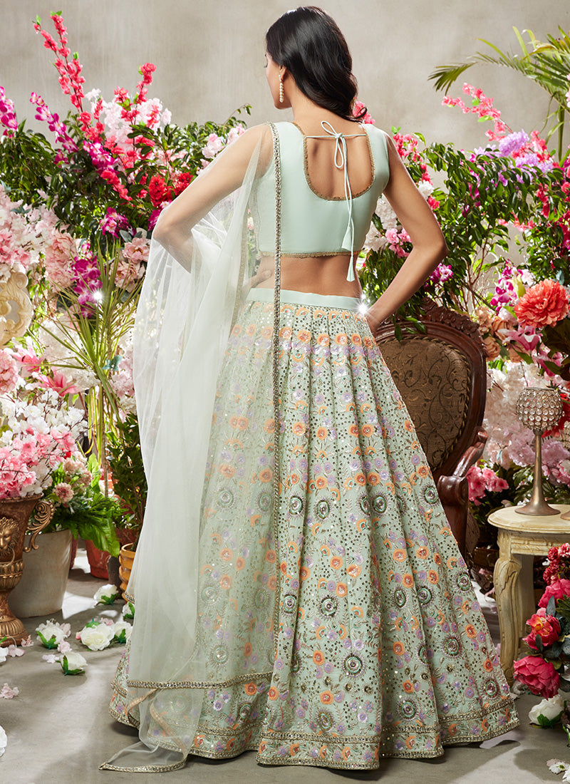 Cream colour Organza Floral design digital print Semi-Stitched Lehenga choli  & Dupatta - Panchhi Fashion - 4238066