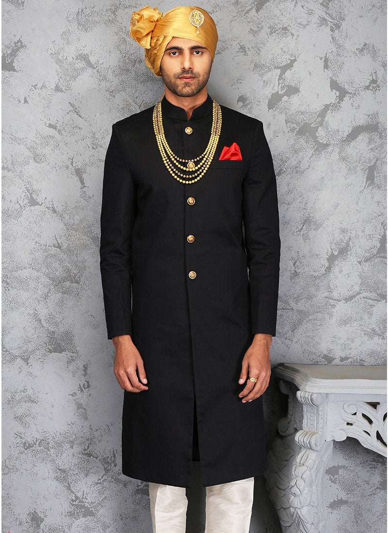 Black sherwani white clearance salwar