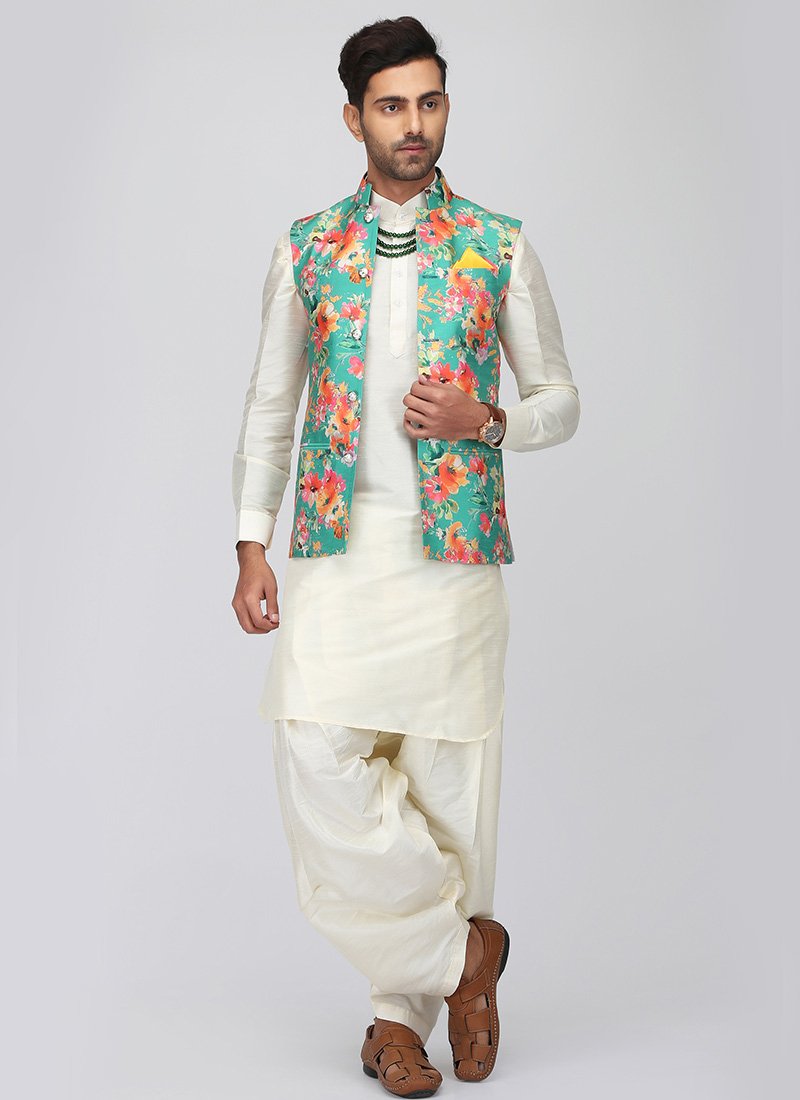 Hangup Plus Black Regular Fit Cotton Linen Pathani Kurta & Pyjamas Set With  Nehru Jacket