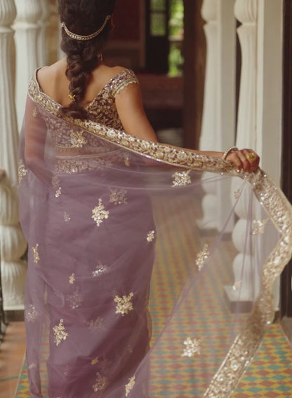 Dusty Purple Embroidered Saree