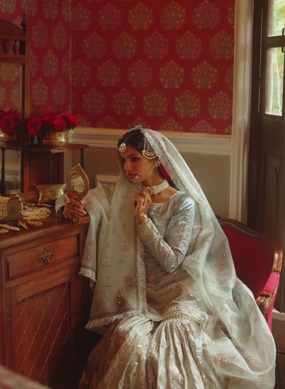 Dusty Blue and Grey Embroidered Gharara Suit