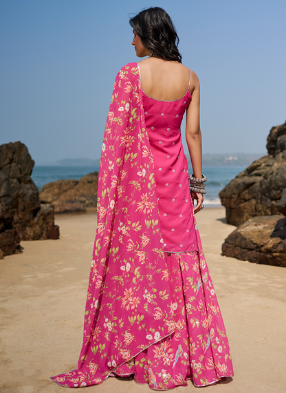 Pink Floral Printed Sharara Suit