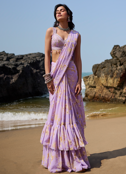 Handwork Best New Arrivals Organza Lavender Saree – Organza Mall