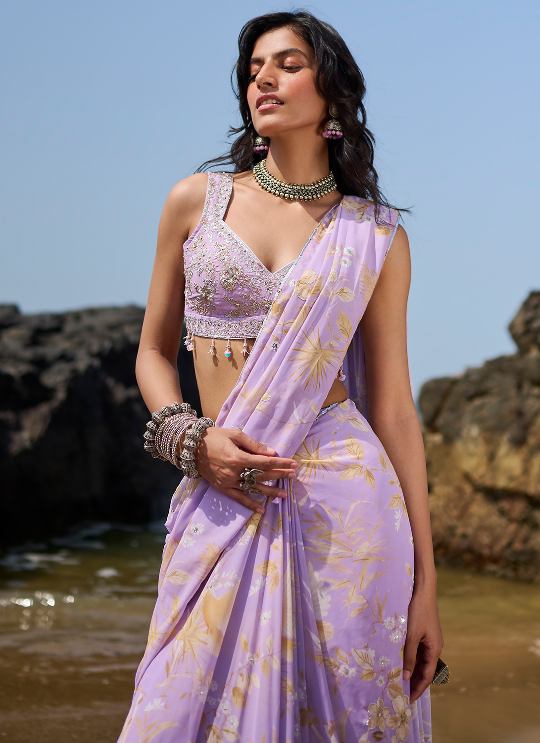 Lavender Floral Dreams Saree – kreationbykj