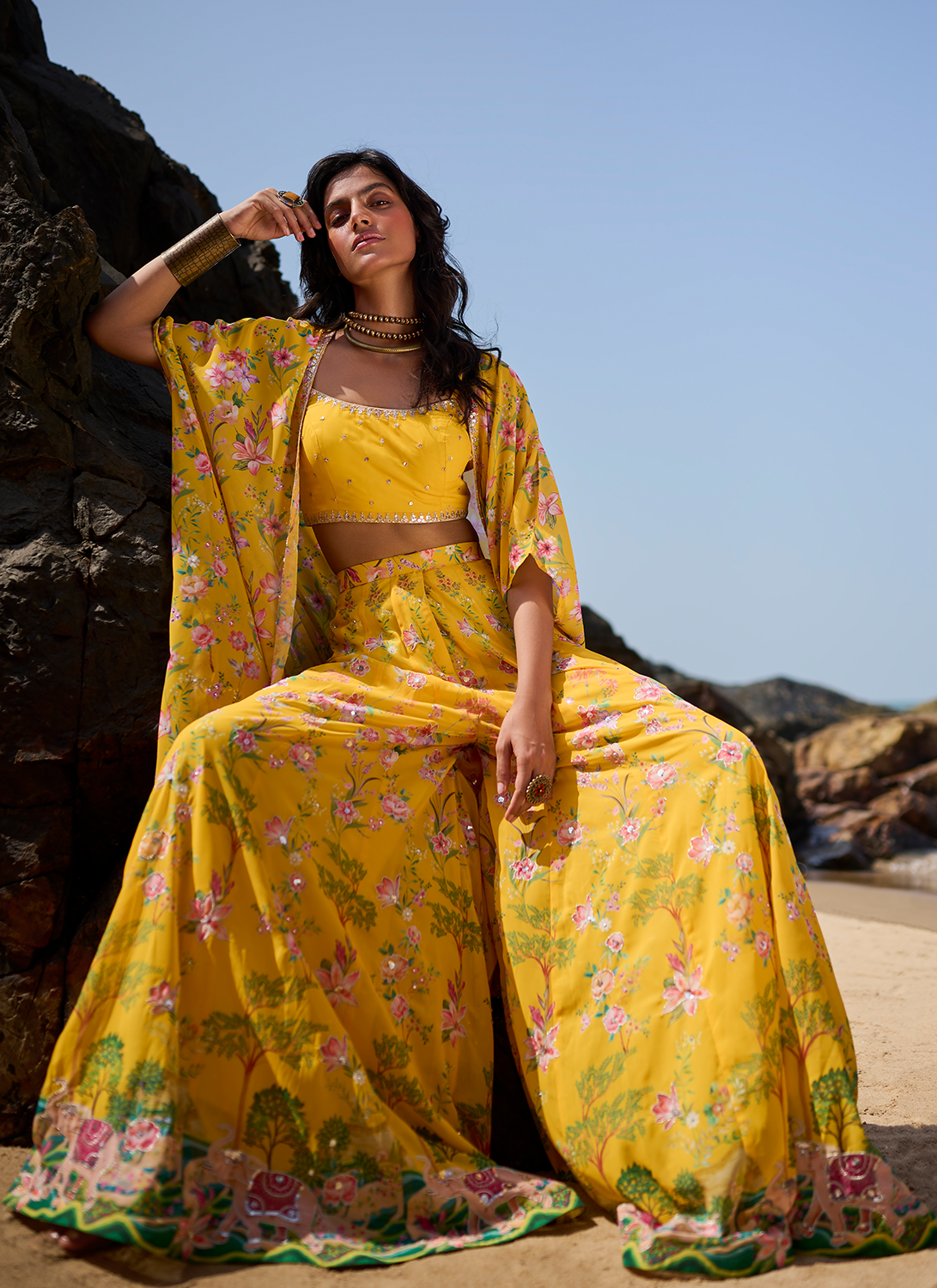 Buy Yellow Floral Applique Lehenga Set by Designer THE LITTLE BLACK BOW  Online at Ogaan.com