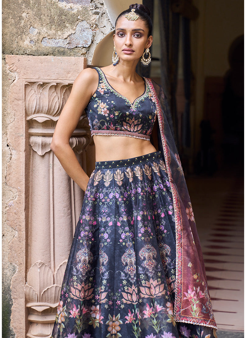 Black & Green & White & Pink & Blue & Purple & Navy Blue Wedding & Party  Wear Half Saree Lehenga - Buy Trending Black & Green & White & Pink &