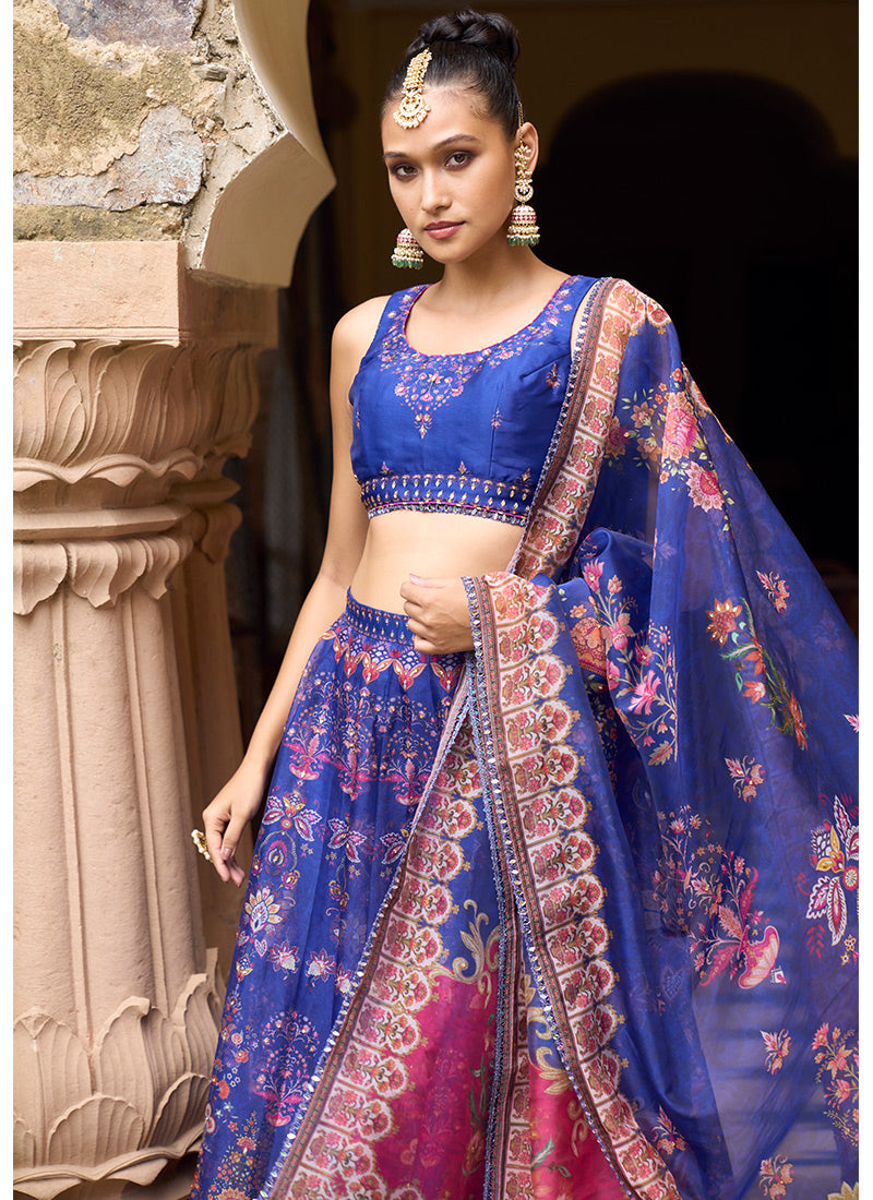 Buy Navy Blue N Pink Embroidered Lehenga Set Festive Wear Online at Best  Price | Cbazaar