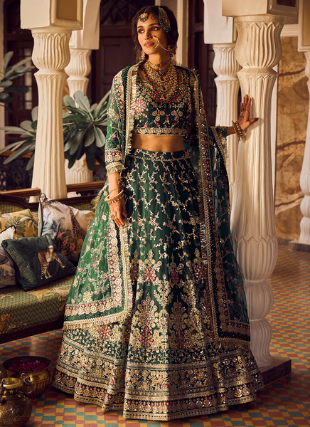 Green Golden Designer Work Lehenga Choli - Indian Heavy Anarkali Lehenga  Gowns Sharara Sarees Pakistani Dresses in USA/UK/Canada/UAE - IndiaBoulevard