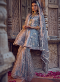 Dusty Blue Embroidered Gharara Suit | Lashkaraa