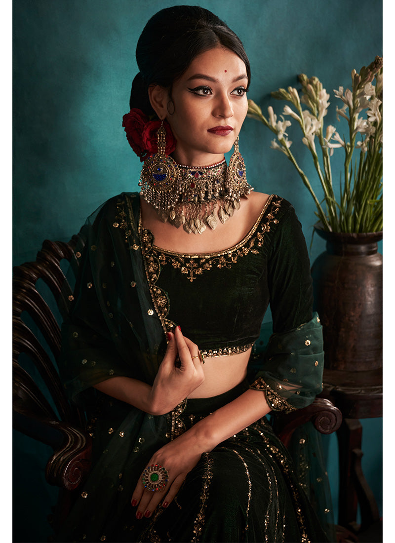 Black and green lehenga set - set of three by Tailoring Lab Designs | The  Secret Label