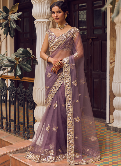 Dusty Purple Embroidered Saree 