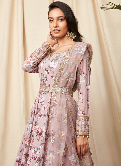 Dusty Mauve Floral Georgette Anarkali