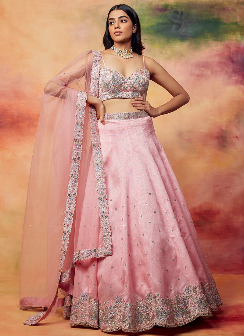 Buy Peach Tania Floral Embroidered Lehenga Set Online - RI.Ritu Kumar India  Store View