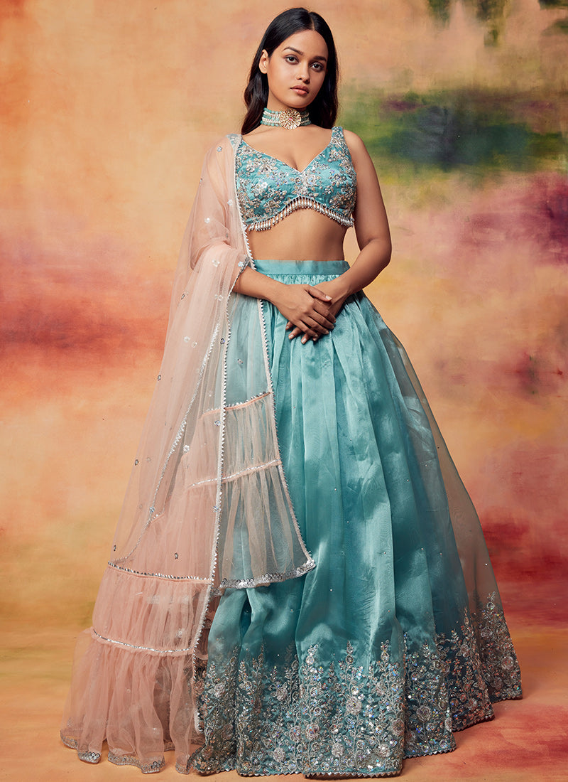 Fabulous Designer New Nakkashi Bridal Blue Handloom Silk Lehenga Choli