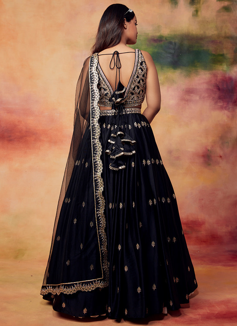 Buy Black & Gold Flying Carpet Velvet Lehenga Set Online - RI.Ritu Kumar  International Store View
