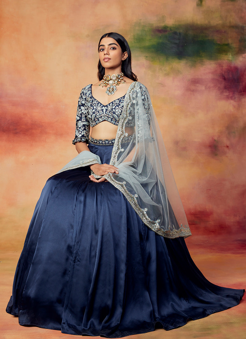 Engagement, Mehendi Sangeet, Reception Blue color Raw Silk fabric Lehenga :  1623447
