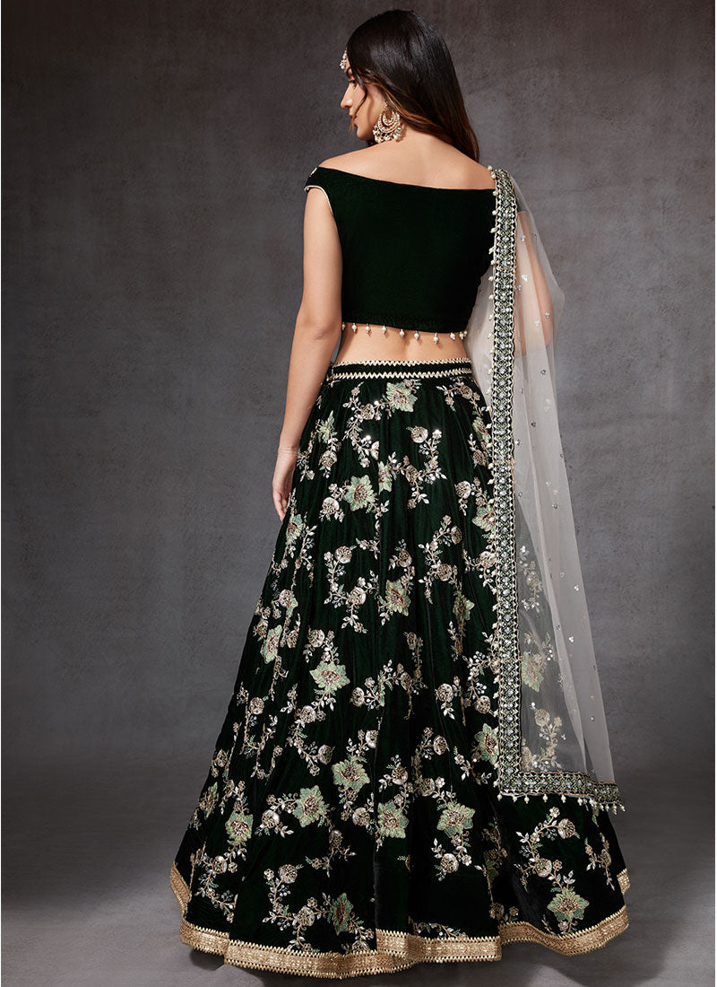 Buy FUSIONIC green colored mirror worked velvet base lehenga choli For  Women at Amazon.in