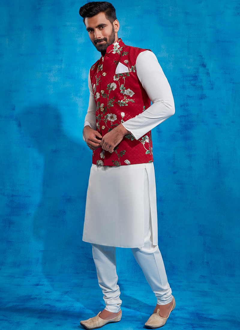 Purple Embroidery Nehru Jacket set - Curious Village