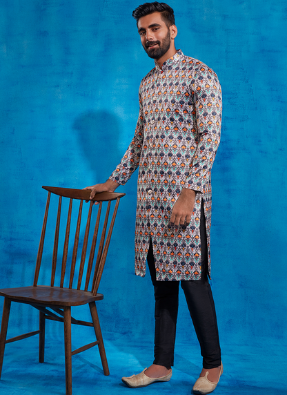 Multicolor Black Printed Sherwani