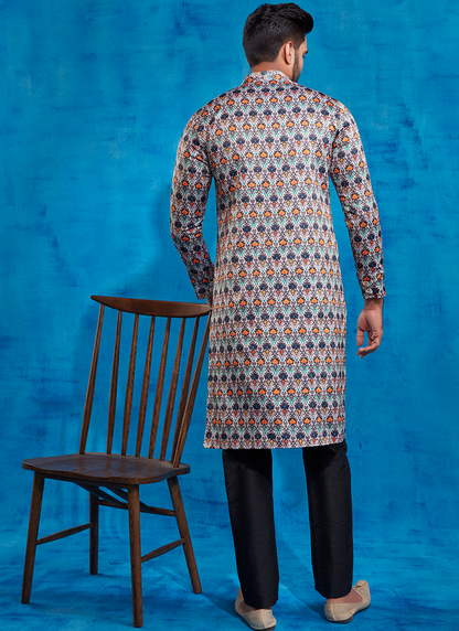 Multicolor Black Printed Sherwani