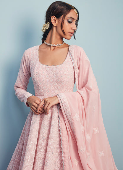 Blush Pink Thread Embroidered Anarkali