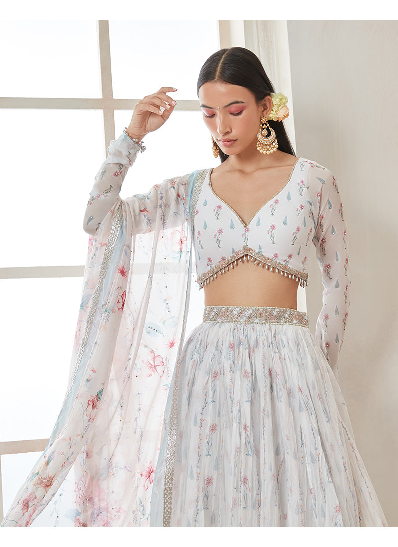 Blue N White Lehenga Choli Indian Party Wear Lengha Designer Skirt Top Net  Sari - SellersHub.io